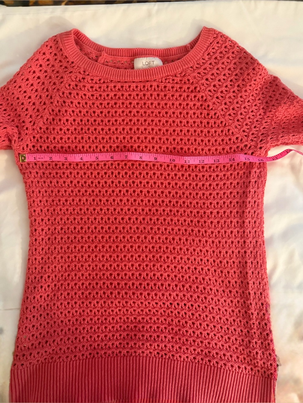 LOFT Coral Crochet-Knit Short Sleeve Top